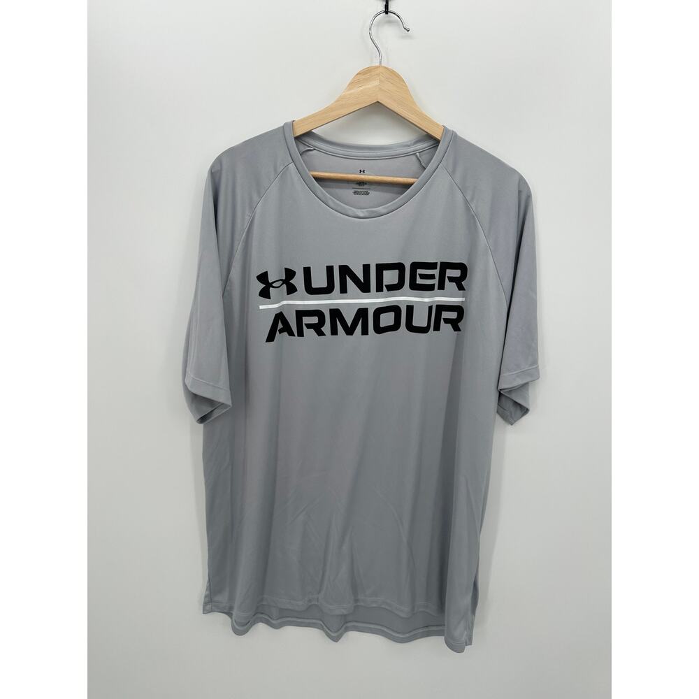Under Armour Gray Short Sleeve Workout T-Shirt Tee Men 2XL Lightweight‎ Gym